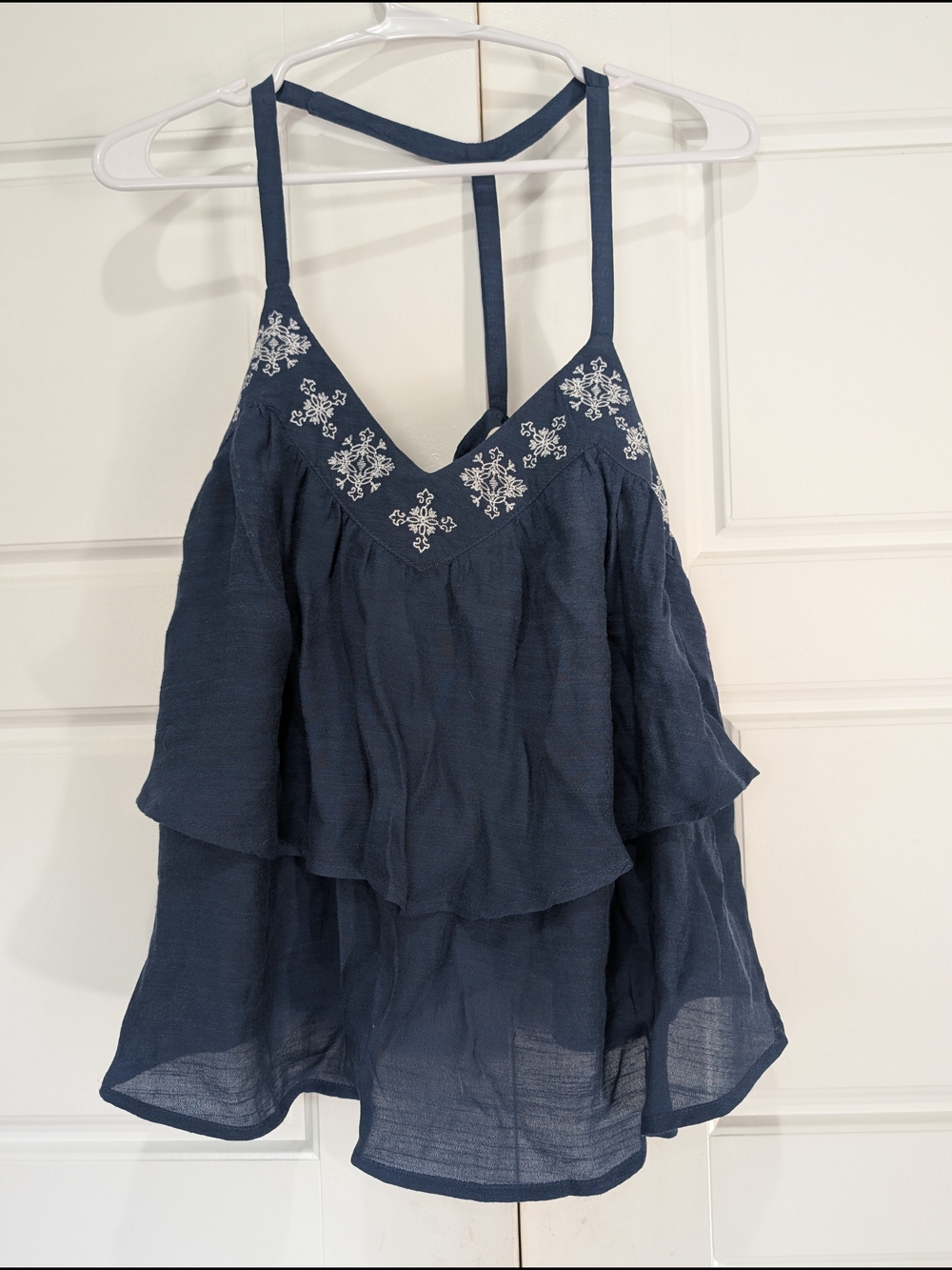 WoE&M Earthy & Me Navy Embroidered Tiered men's Navy Embroidered Tiered Cami Top